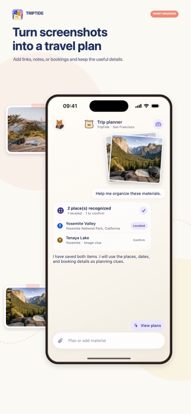 TripTide organizing travel screenshots and booking details