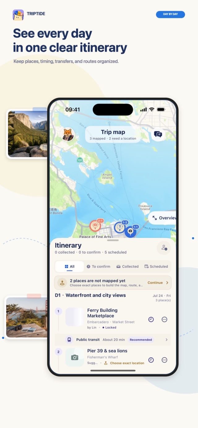 TripTide day-by-day itinerary and travel map